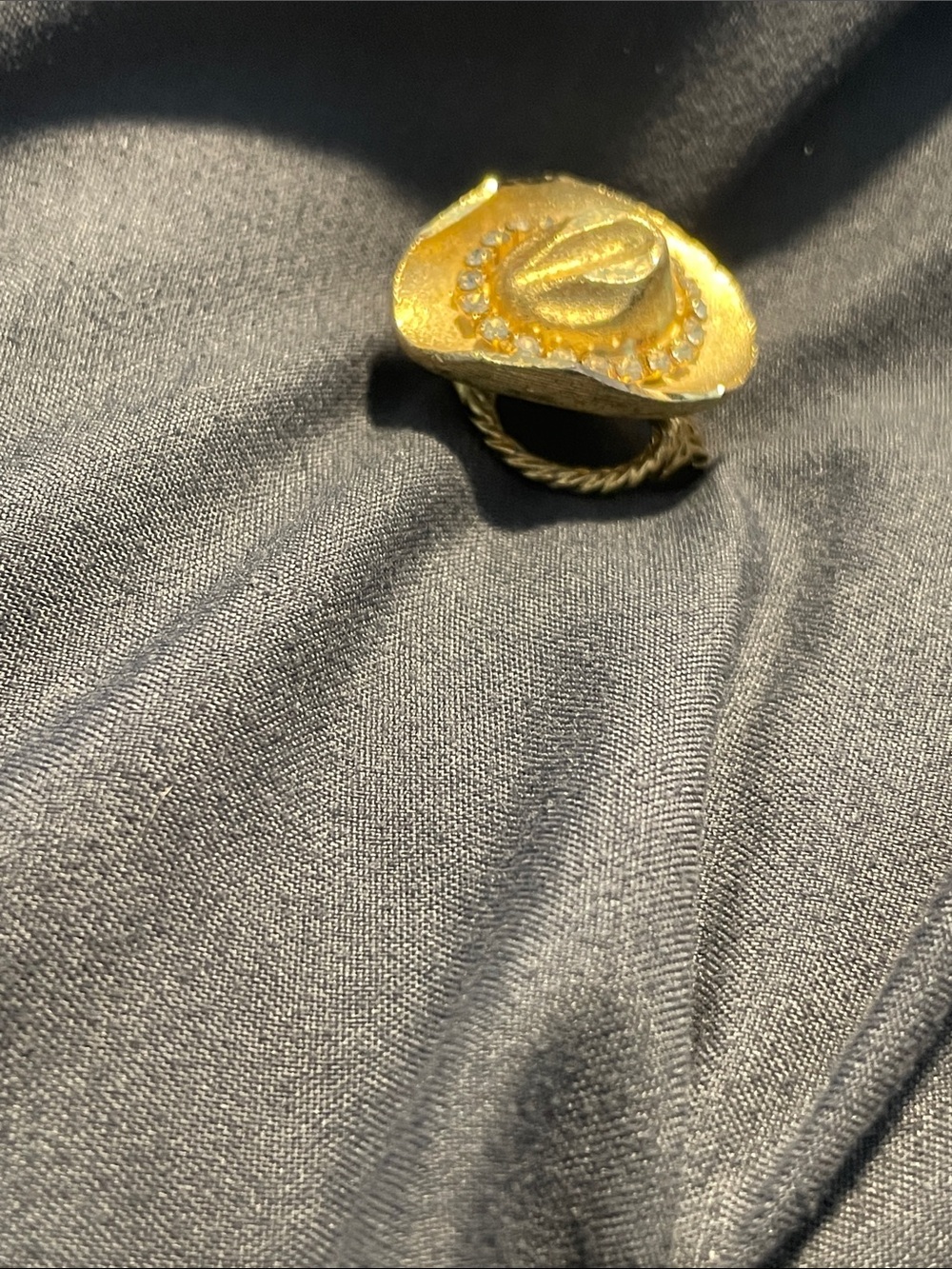 Gold tone vintage scarf tie cowboy hat
